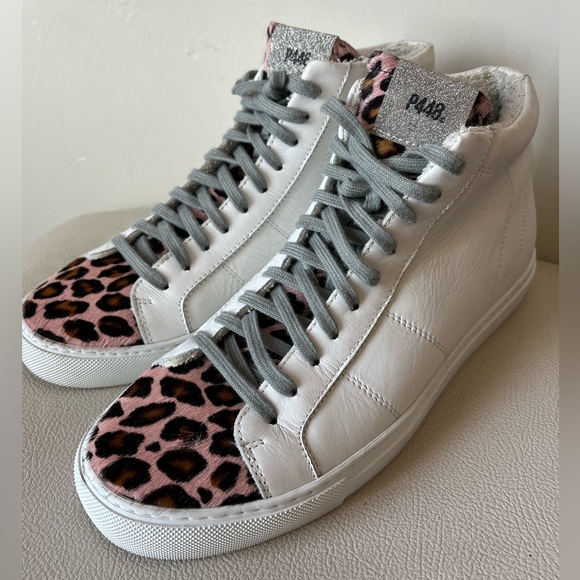 P448 Star High Top Leather Animal Print Calf Hair Sneakers Women's